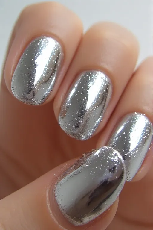 silver mirror chrome oval nails