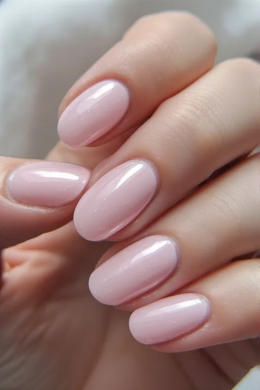 soft baby pink glazed oval nails