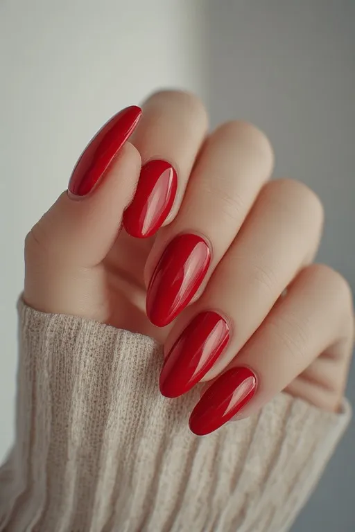 cherry red glazed oval nails