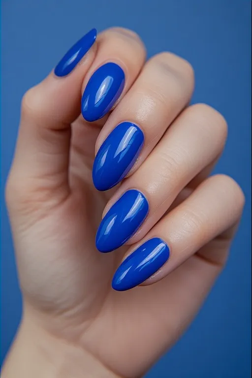 cobalt blue glossy oval nails