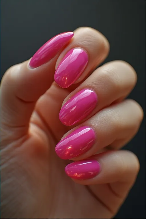 fuchsia glazed oval nails