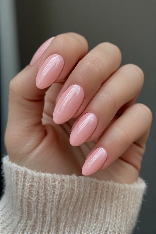 glazed baby pink pearl finish oval nails