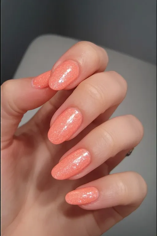 glazed coral pearl finish oval nails