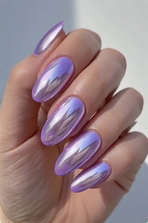 lavender chrome metallic oval nails
