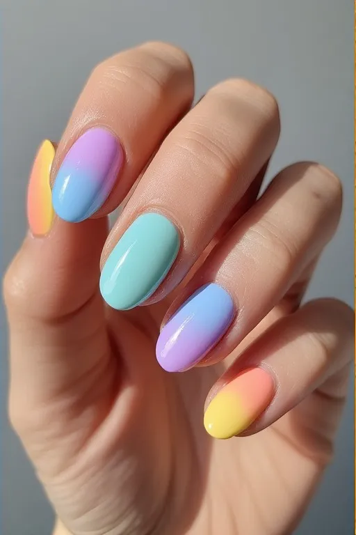 pastel rainbow oval nails