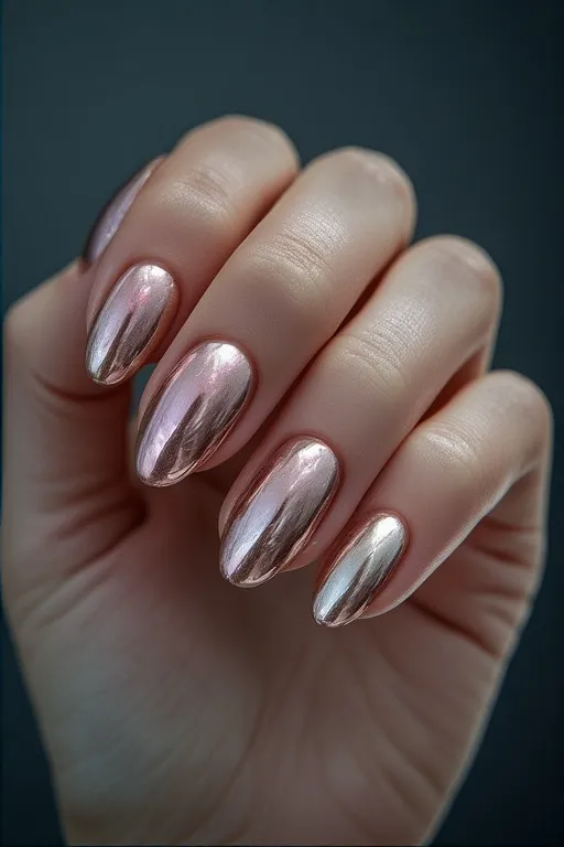 rose gold chrome oval nails