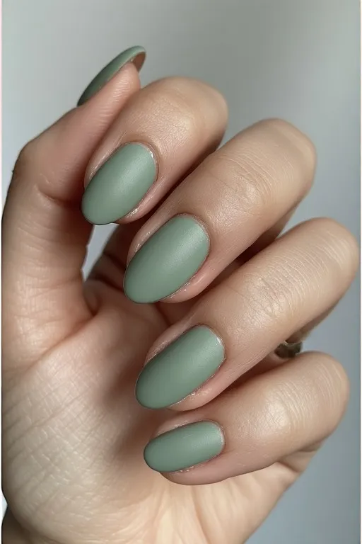 sage green matte oval nails