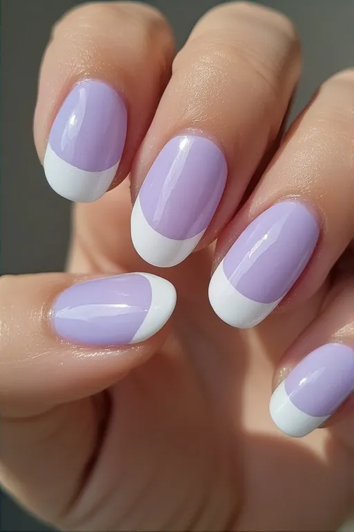 white nails with lavender french tips