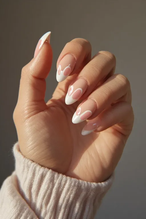 sheer nude nails with bunny ear french tips