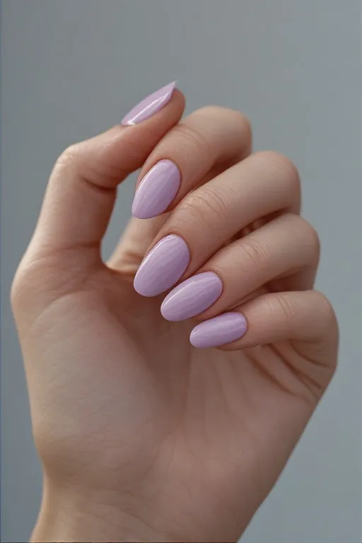 
lavender nails with sleeping bunny nail art