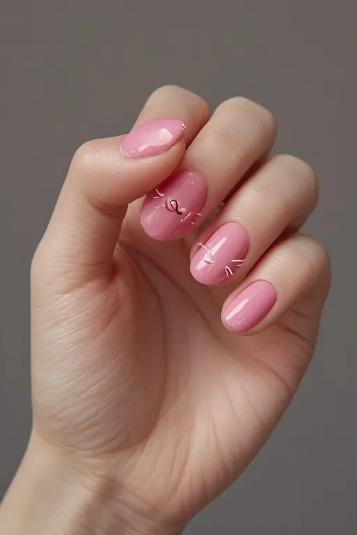 pink nails with bunny nose and whiskers art