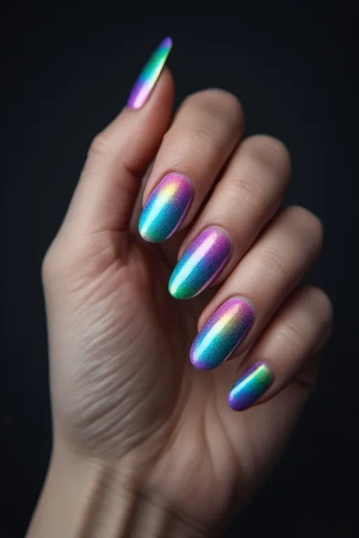 holographic halo oval nails nude center