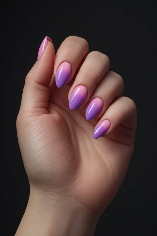 pink to purple ombre halo almond nails