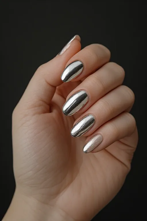 reverse chrome halo oval nails nude edges