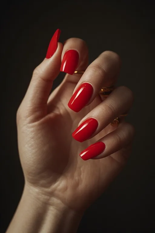 deep red glossy square nails