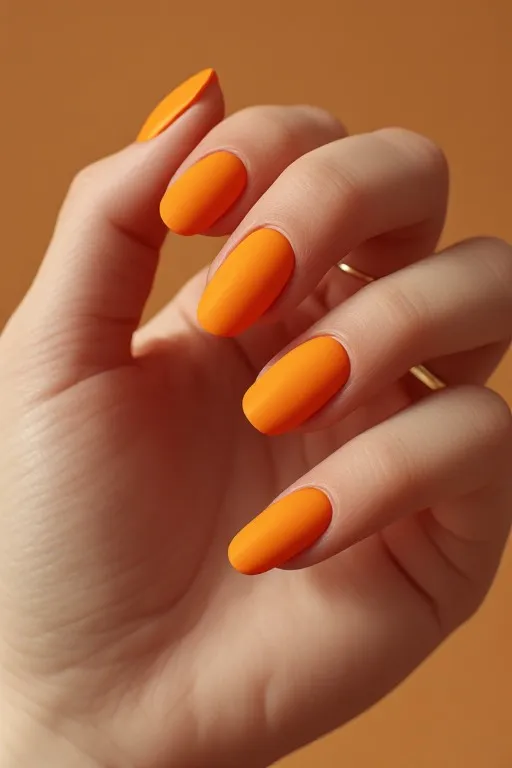 mango orange matte oval nails