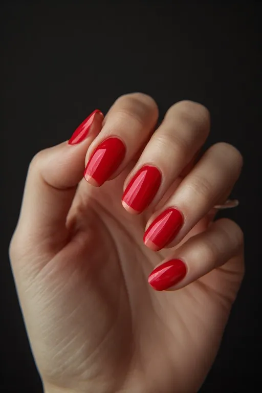 
glazed red french tip oval nails nude base