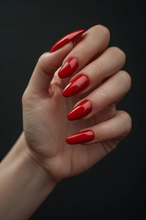 red V-tip geometric french nails oval