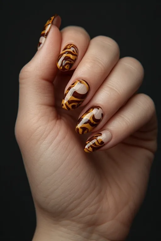 
tortoiseshell french tip oval nails