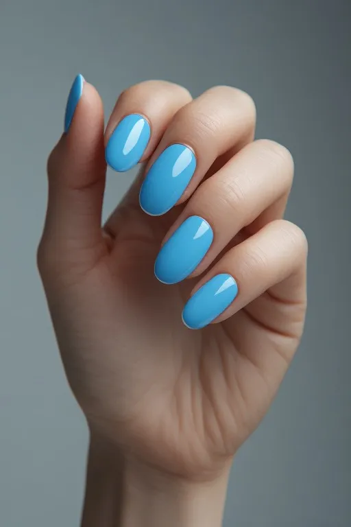 electric blue french tips on white base oval nails