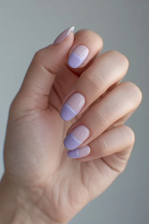 lavender french tips on white base round nails