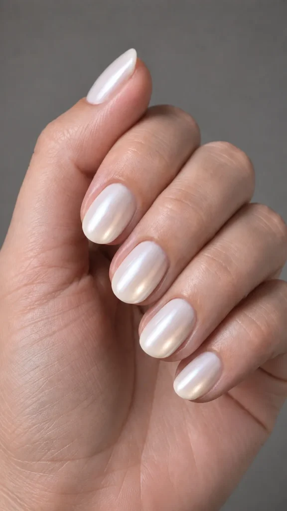 milky white glazed pearl finish oval nails