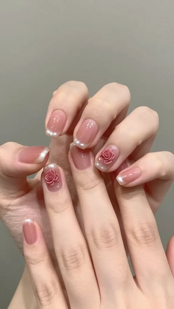 
glazed rose oval nails dusty pink pearl finish