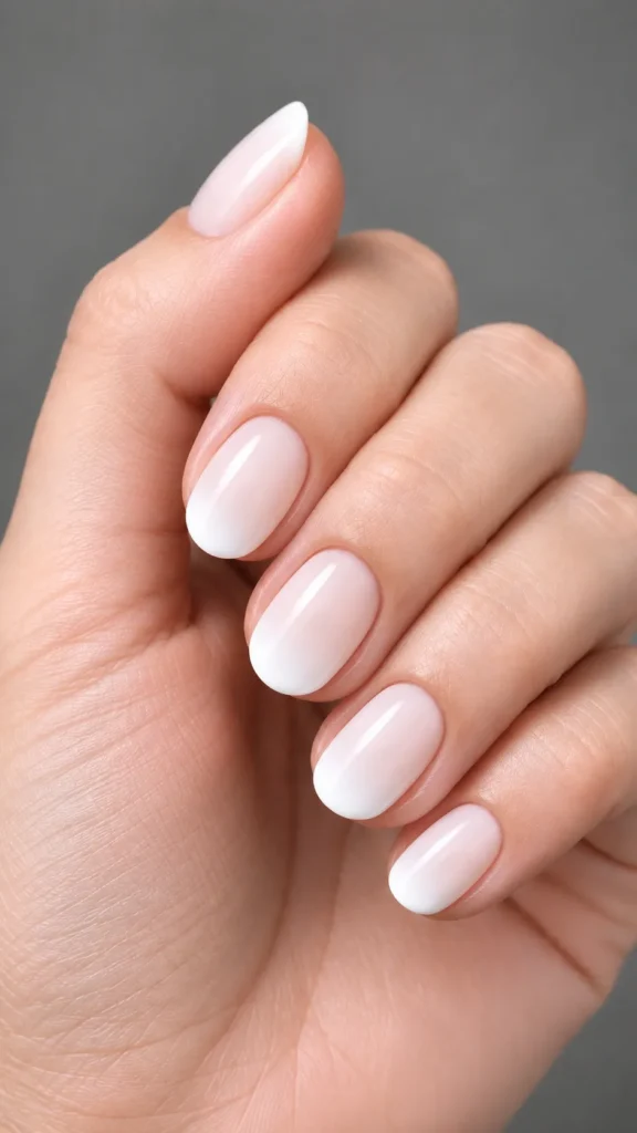 milky white ombre nails white tip to cream base