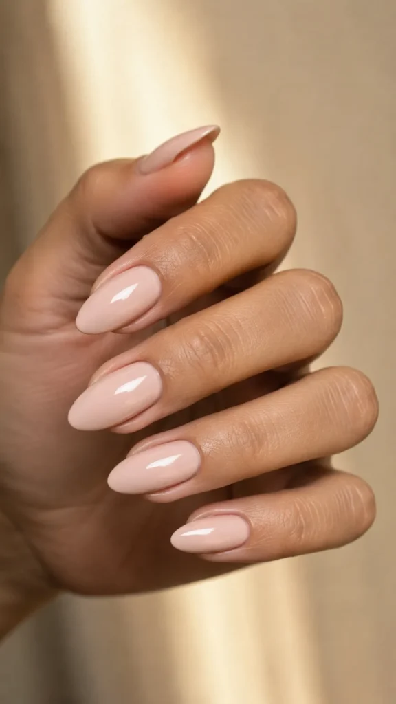 cool milky nude almond nails opaque finish