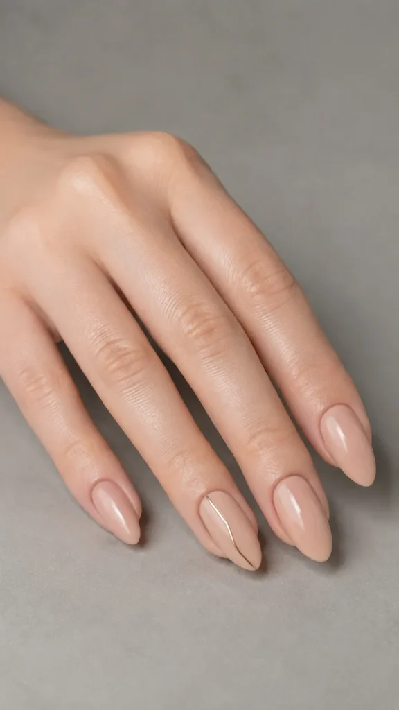 warm glazed nude almond nails pearl finish