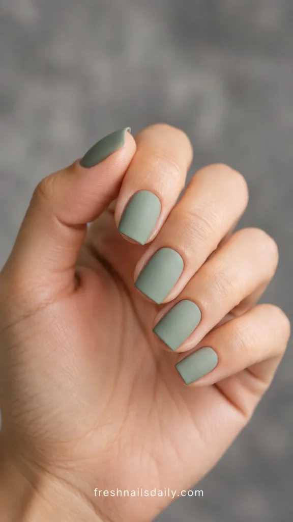 
sage green matte short square nails