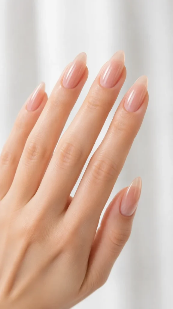 sheer nude jelly almond nails translucent finish