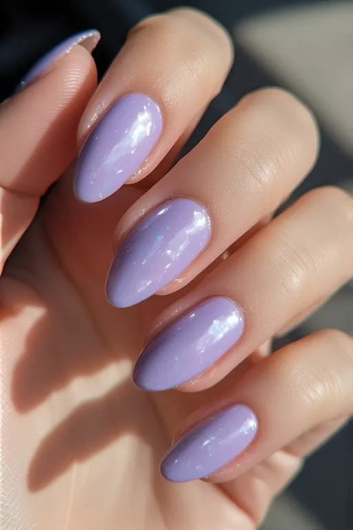 soft lavender glazed oval nails