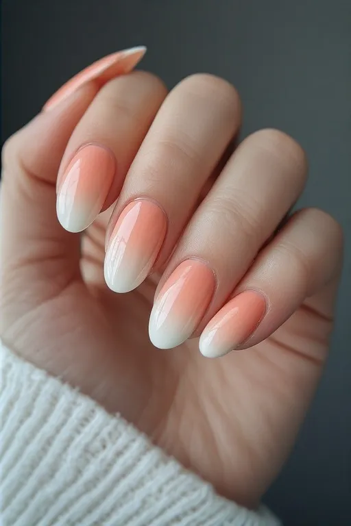 soft peach ombre oval nails